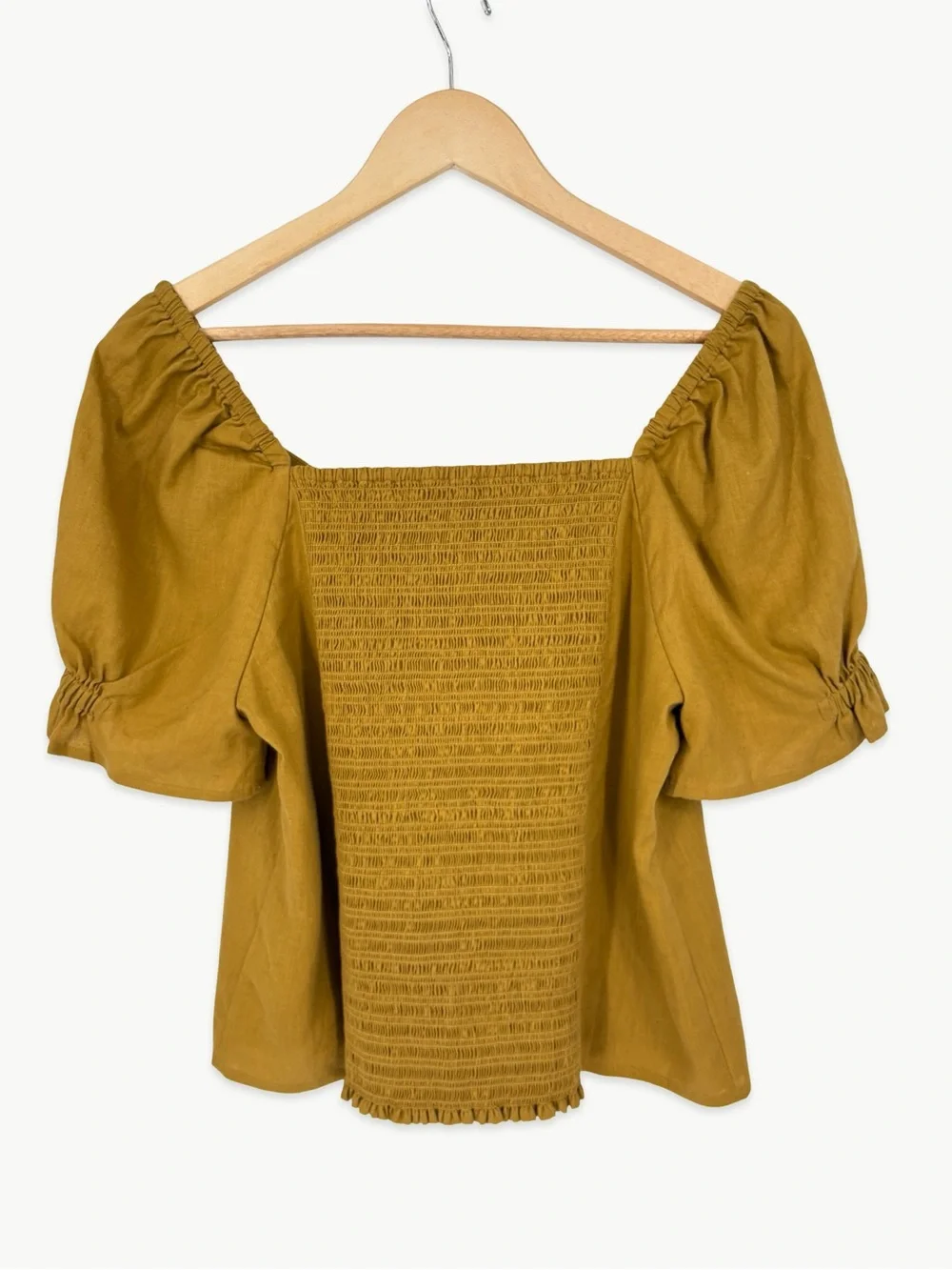 Madewell Button Front Smocked Back Blouse Size 6 Bronzed Lichen Hemp NWT Casual